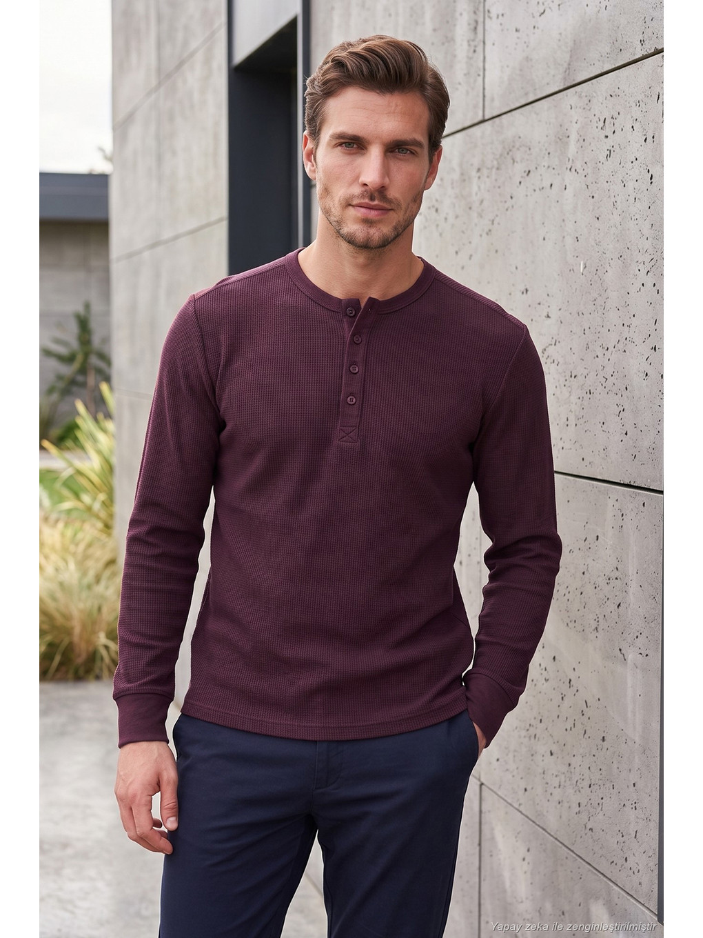 Kırmızı Pamuklu Regular Fit Düğmeli Bisiklet Yaka Sweat 5905852