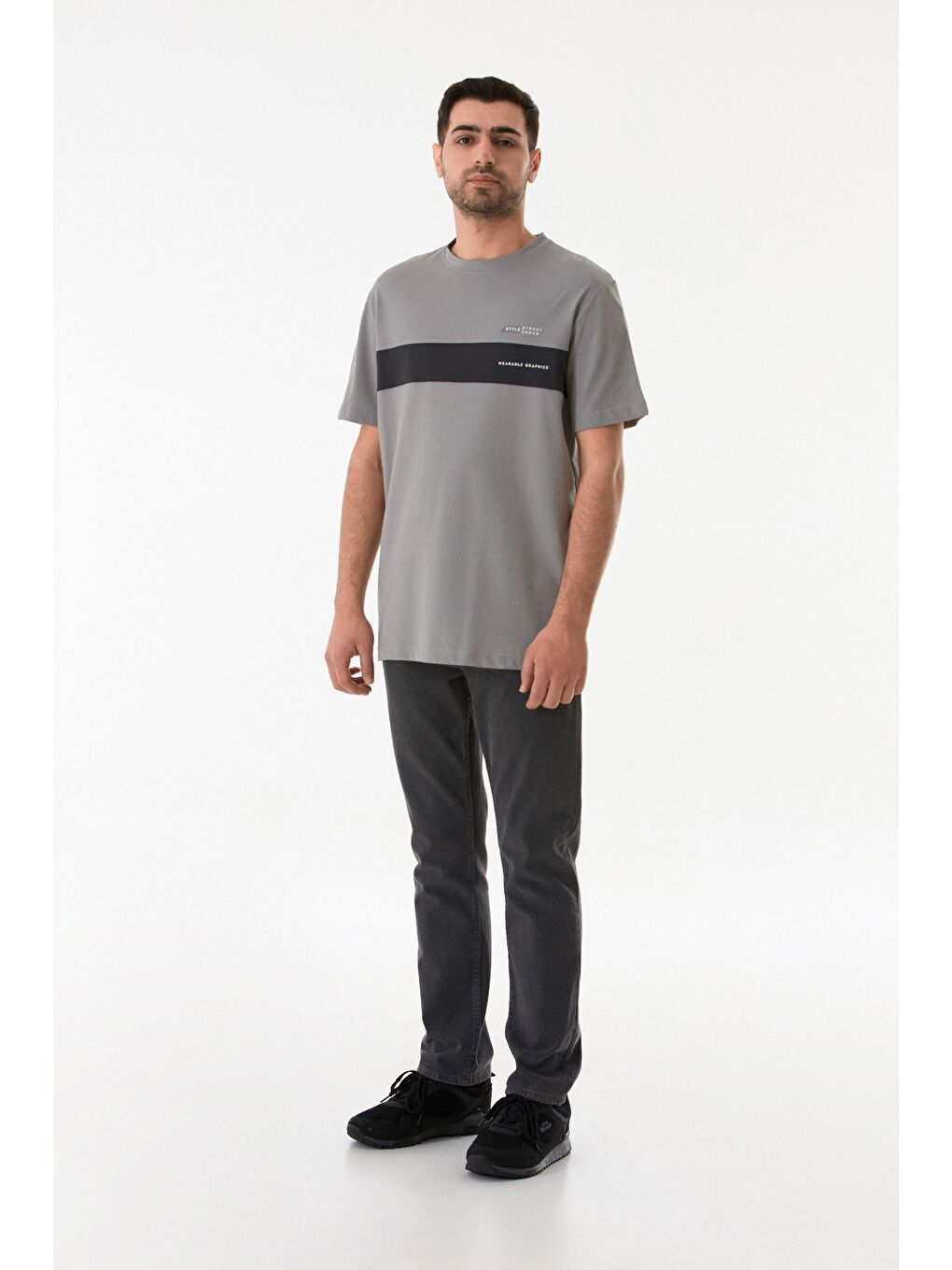 Gri Wearable Graphıcs Yazı Baskılı Tişört-3
