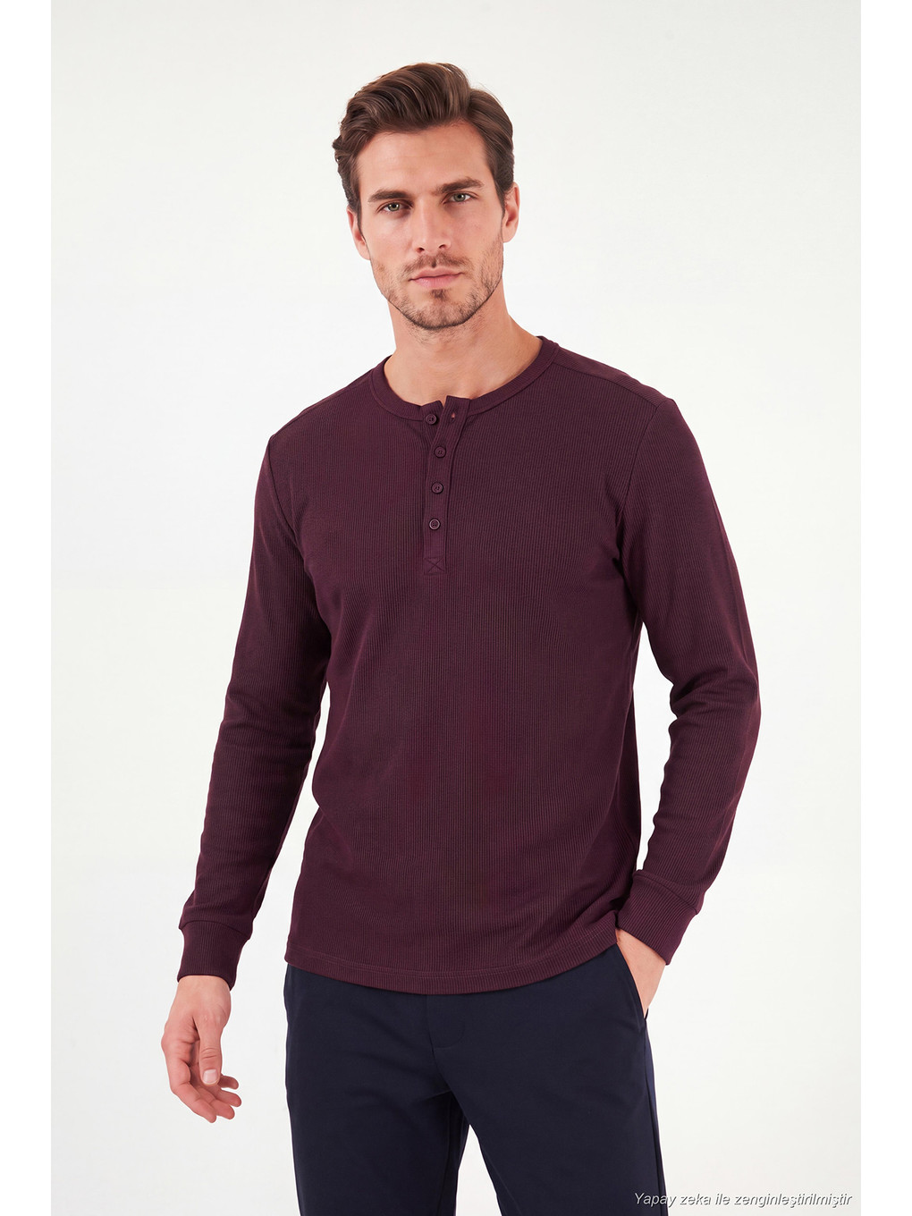 Kırmızı Pamuklu Regular Fit Düğmeli Bisiklet Yaka Sweat 5905852-2