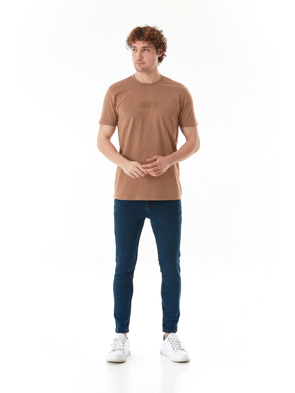 Kahverengi Tomorrow Baskılı Bisiklet Yaka Tişört-1