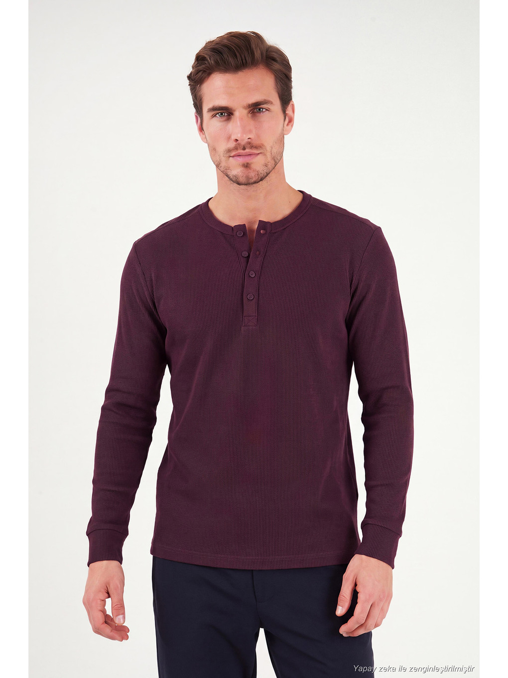Kırmızı Pamuklu Regular Fit Düğmeli Bisiklet Yaka Sweat 5905852-3