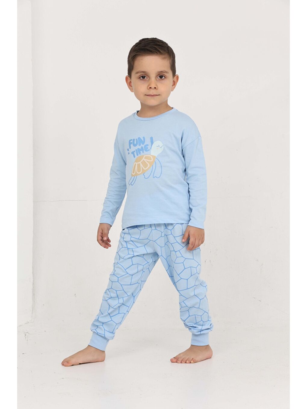 Mavi Erkek Çocuk Kaplumbağa Baskılı Pijama Takım-4