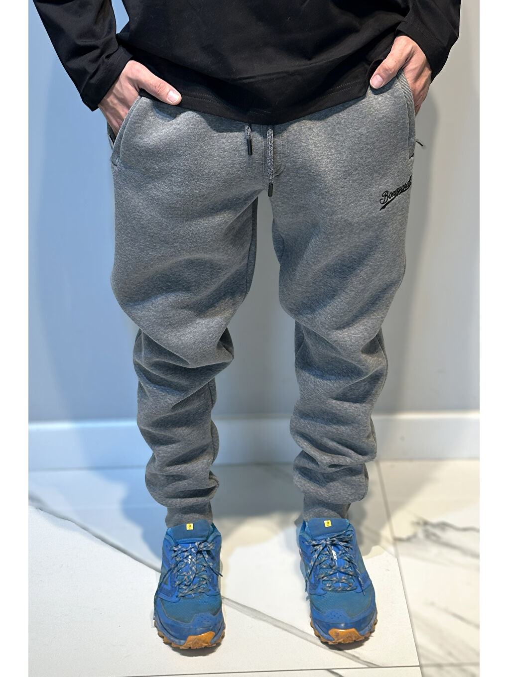 Erkek Paçası ve beli Lastikli Üç İplik Şardonlu Eşofman Altı 0341 Antrasit-3