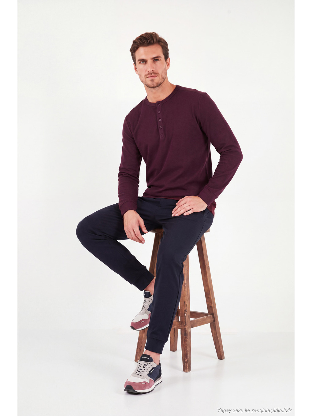 Kırmızı Pamuklu Regular Fit Düğmeli Bisiklet Yaka Sweat 5905852-4