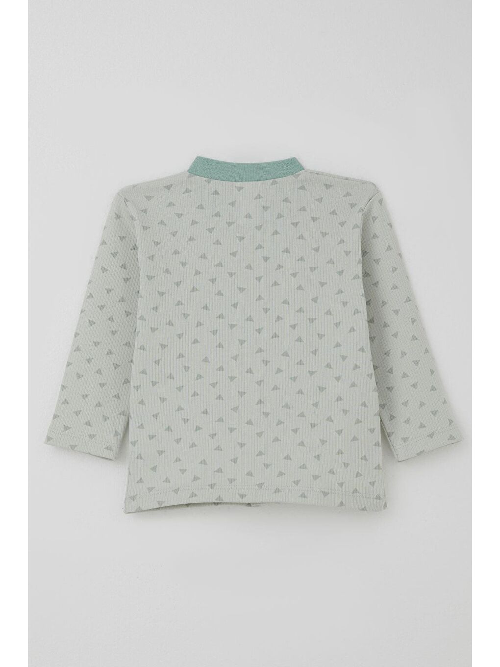 Turkuaz Erkek Bebek Pijama Takımı Mini Üçgenler Desenli Önden Çıtçıtlı Su Yeşili (4 Ay-1 Yaş)-3