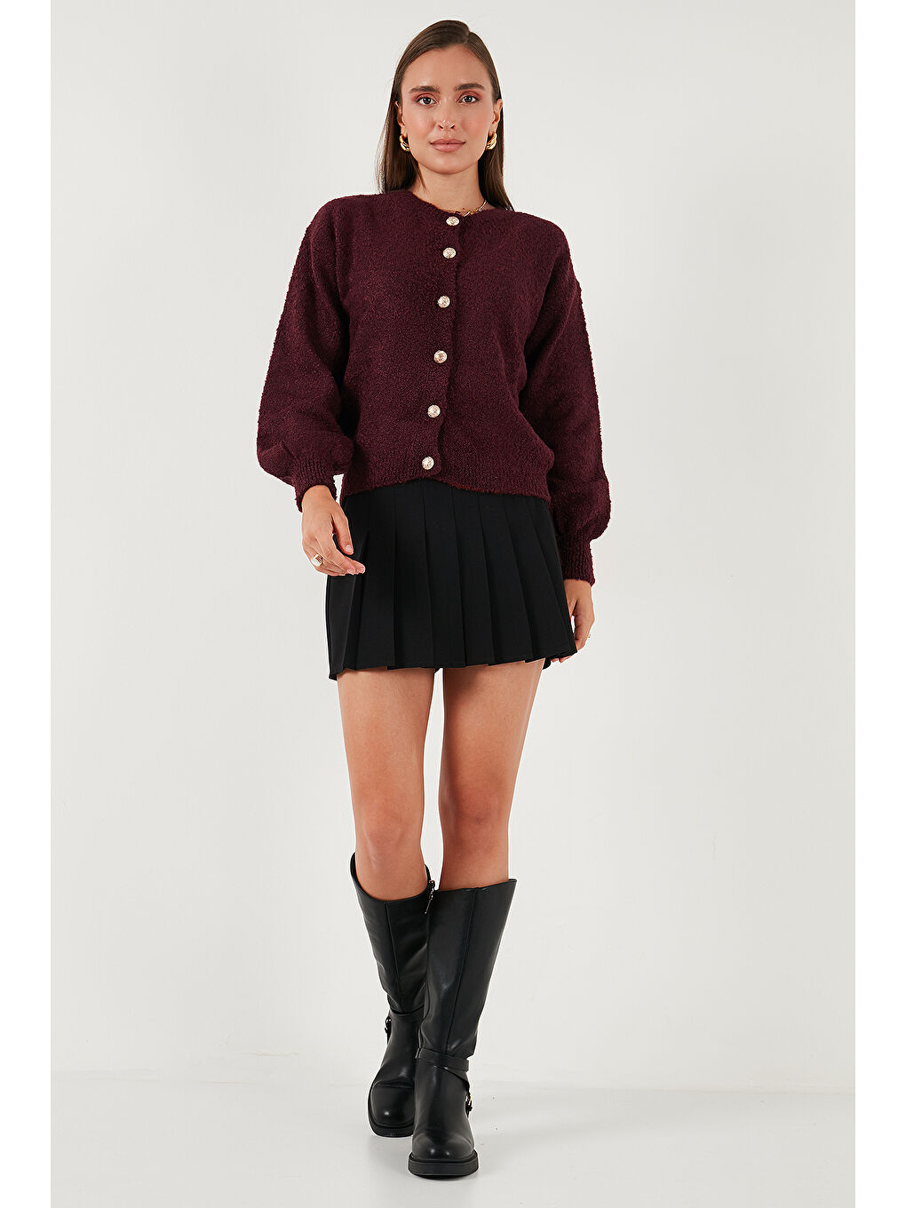 Bordo Premium Regular Fit Bisiklet Yaka Yumuşak Dokulu Hırka 680HI00147-1