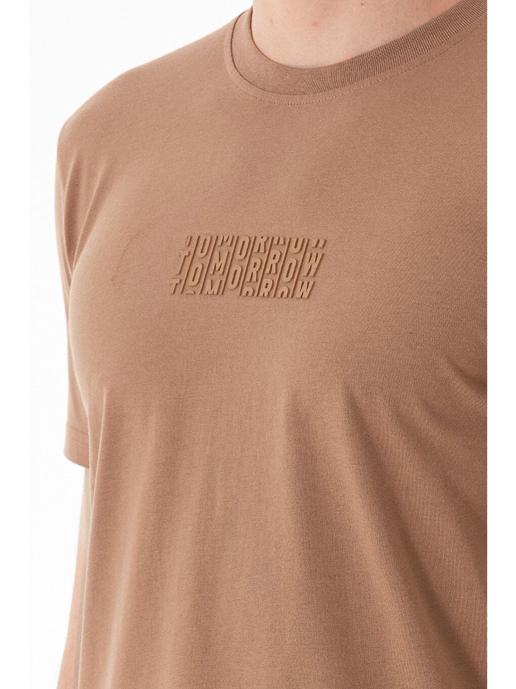 Kahverengi Tomorrow Baskılı Bisiklet Yaka Tişört-4