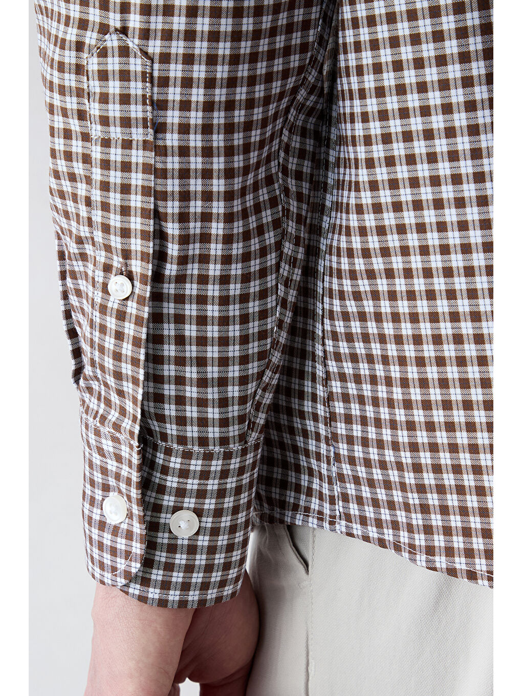 Kahverengi Uzun Kol Regular Fit Cepli Ekose Pamuklu Kolay Ütülenebilir Gömlek-4
