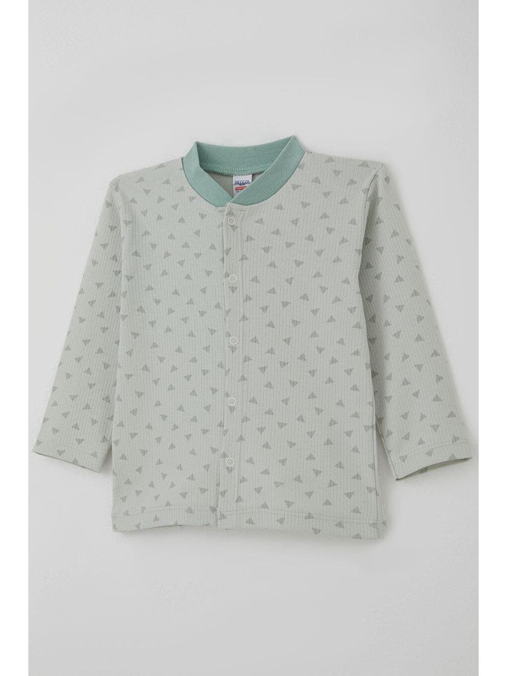 Turkuaz Erkek Bebek Pijama Takımı Mini Üçgenler Desenli Önden Çıtçıtlı Su Yeşili (4 Ay-1 Yaş)-5