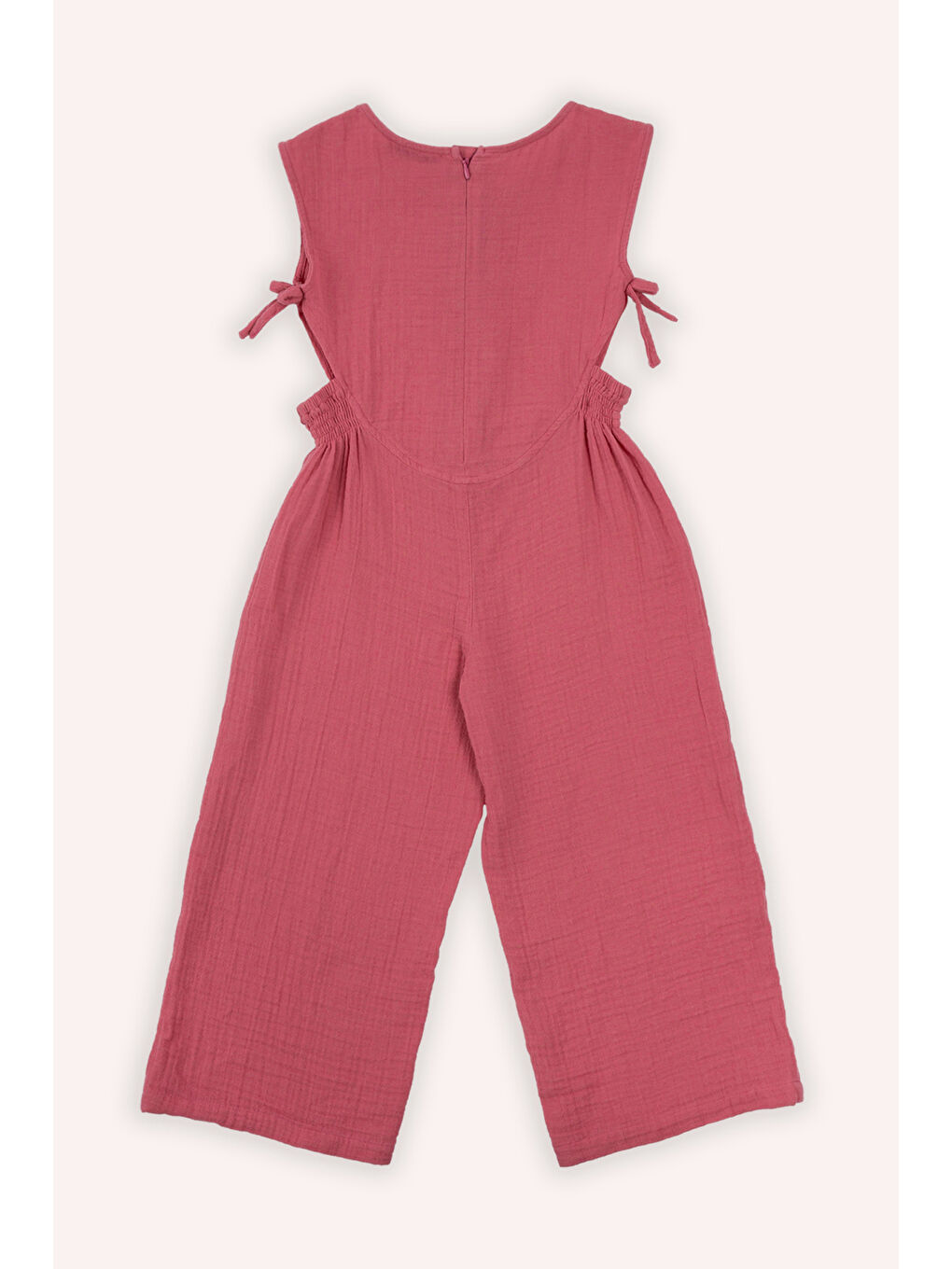 Kız Çocuk Yuvarlak Yaka Bol Paça Yumuşak Dokulu Fuşya Salopet-2