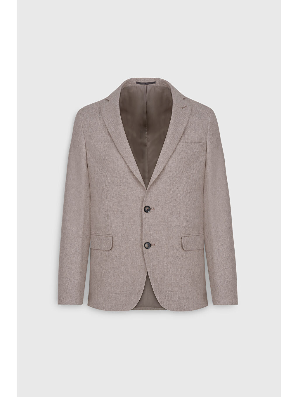 Erkek Bej Yünlü Slim Fit Dar Kesim Kırlangıç Yaka Yelekli Takım Elbise-6