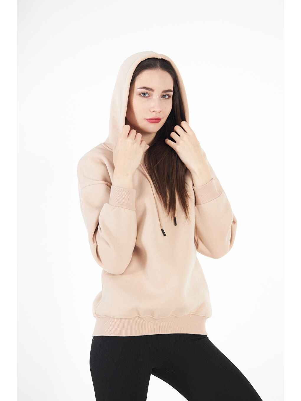 Bej Kadın Oversize Sweatshirt-2