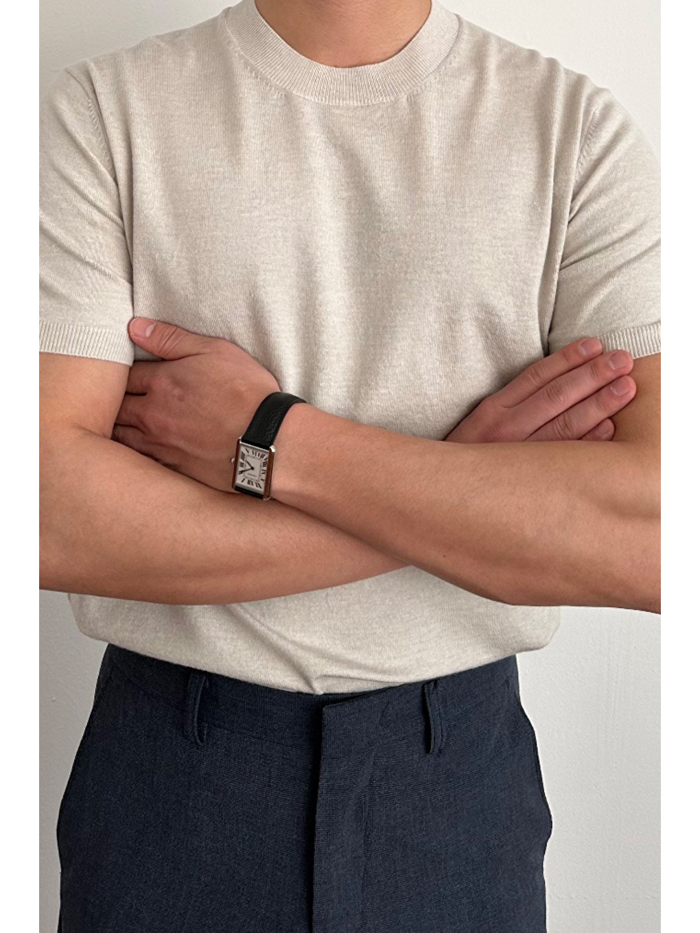 Erkek Bej Slim Fit Bisiklet Yaka Triko T-Shirt-2