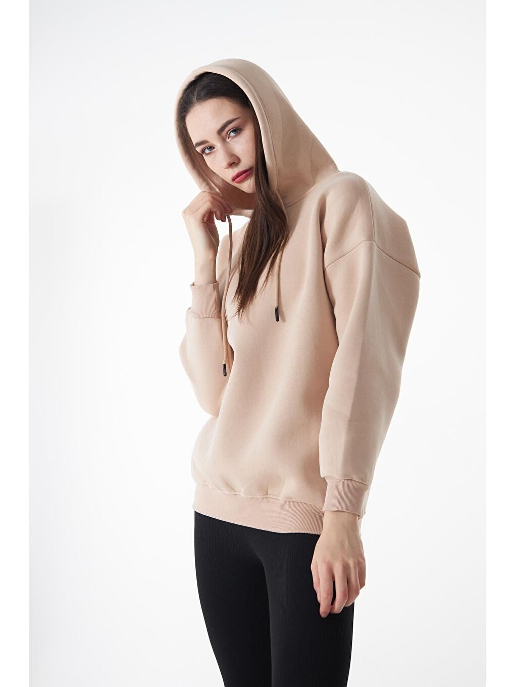 Bej Kadın Oversize Sweatshirt-4