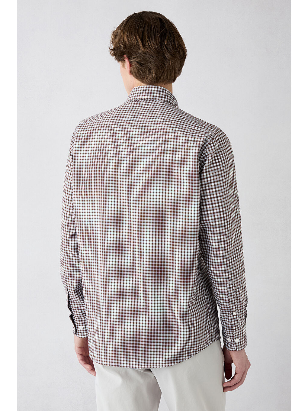 Kahverengi Uzun Kol Regular Fit Cepli Ekose Pamuklu Kolay Ütülenebilir Gömlek-5