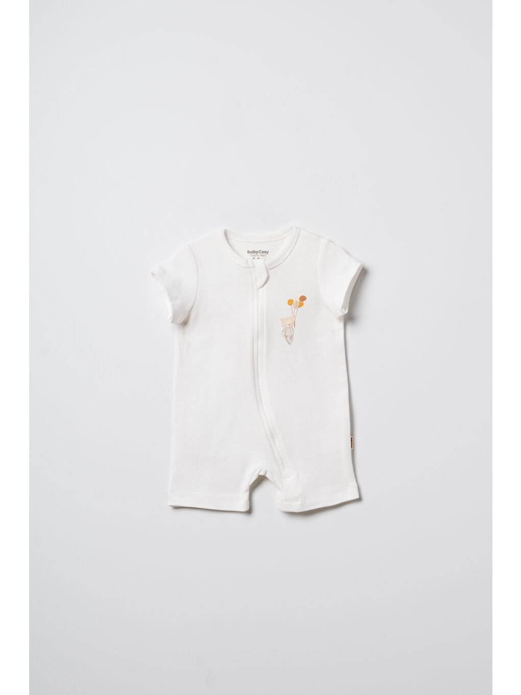 Karışık Unisex Bebek Pamuklu Ekru Kısa Kollu Kısa Tulum - Çıtçıt Kapamalı Ayıcık Baskılı-1