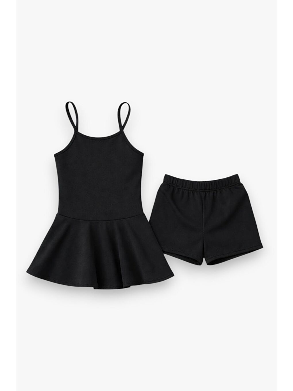 Siyah Kız Çocuk Garson Mayo Elbiseli Şortlu 2’li Takım 12416