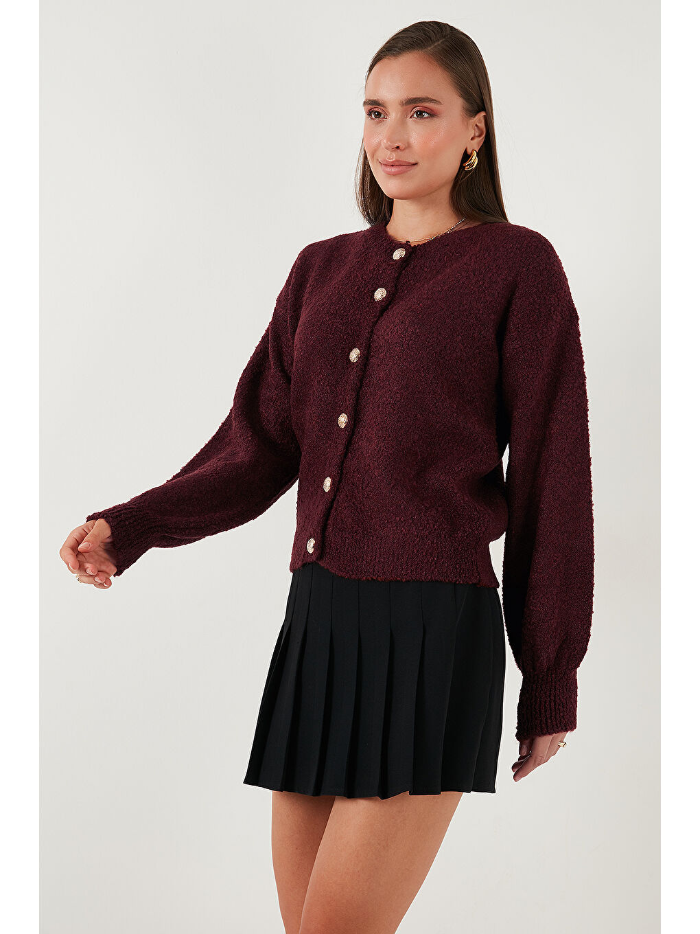 Bordo Premium Regular Fit Bisiklet Yaka Yumuşak Dokulu Hırka 680HI00147-3