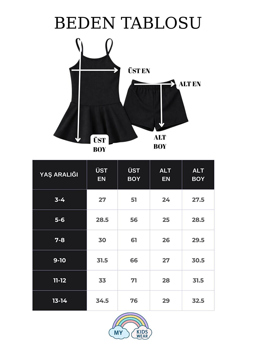 Siyah Kız Çocuk Garson Mayo Elbiseli Şortlu 2’li Takım 12416-1