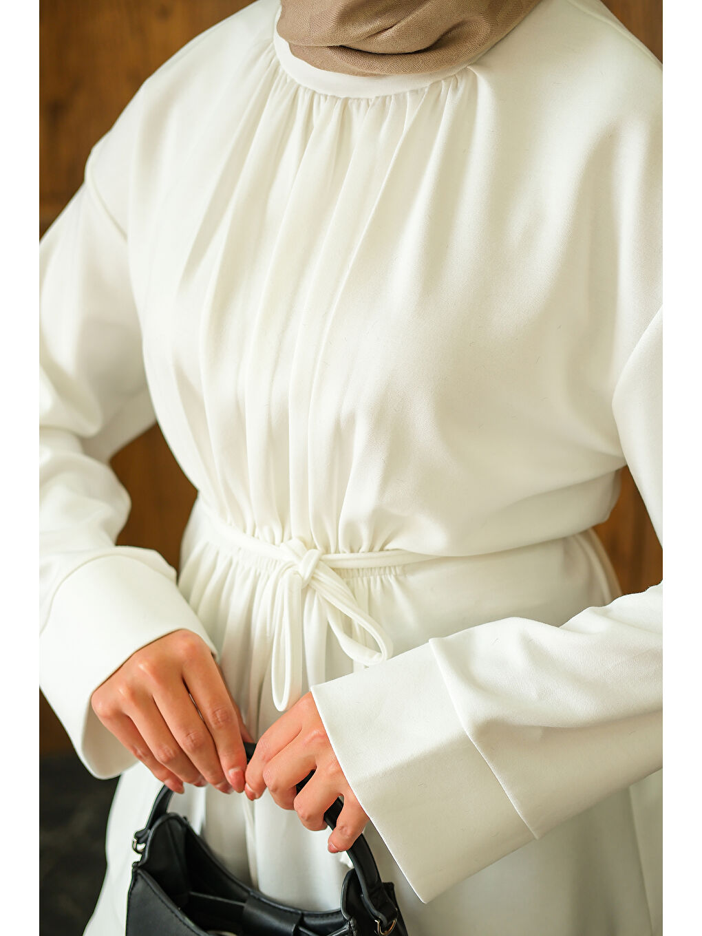 Kadın Beli Lastikli Tunik Beyaz-3