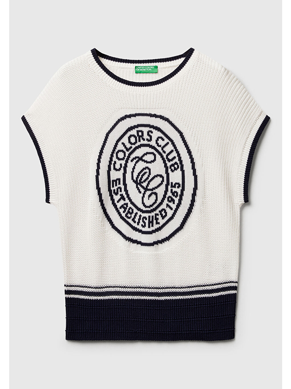 Ekru Kadın Krem %100 Pamuk Önü Detaylı Kısa Kollu Kazak-1