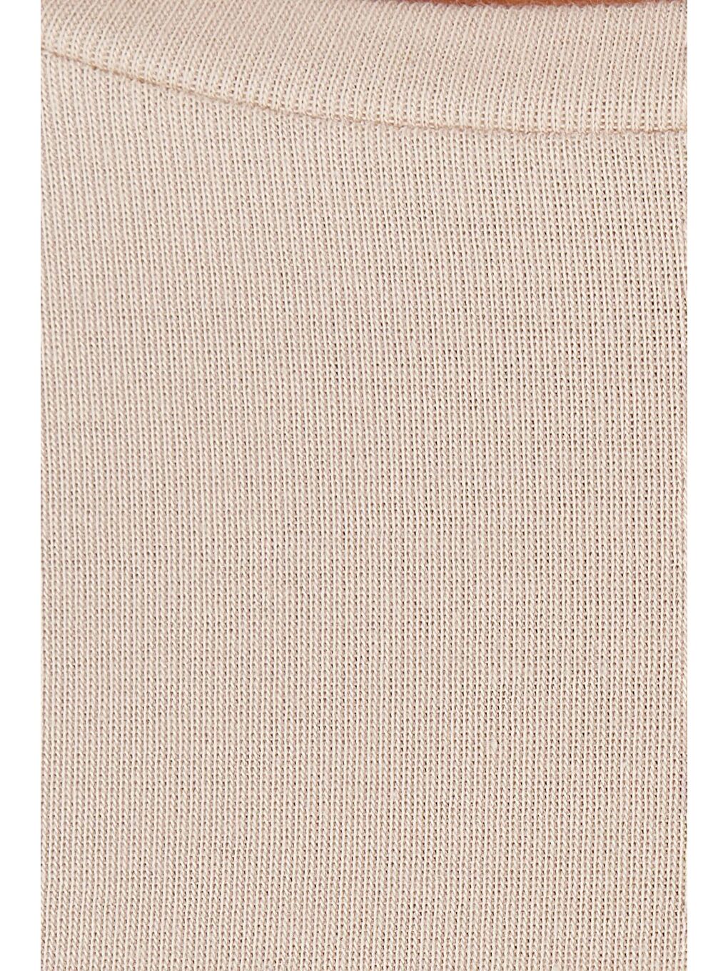 Bej Kadın Slim Fit Modal Kumaş Pamuklu Bisiklet Yaka Taş Bluz-4