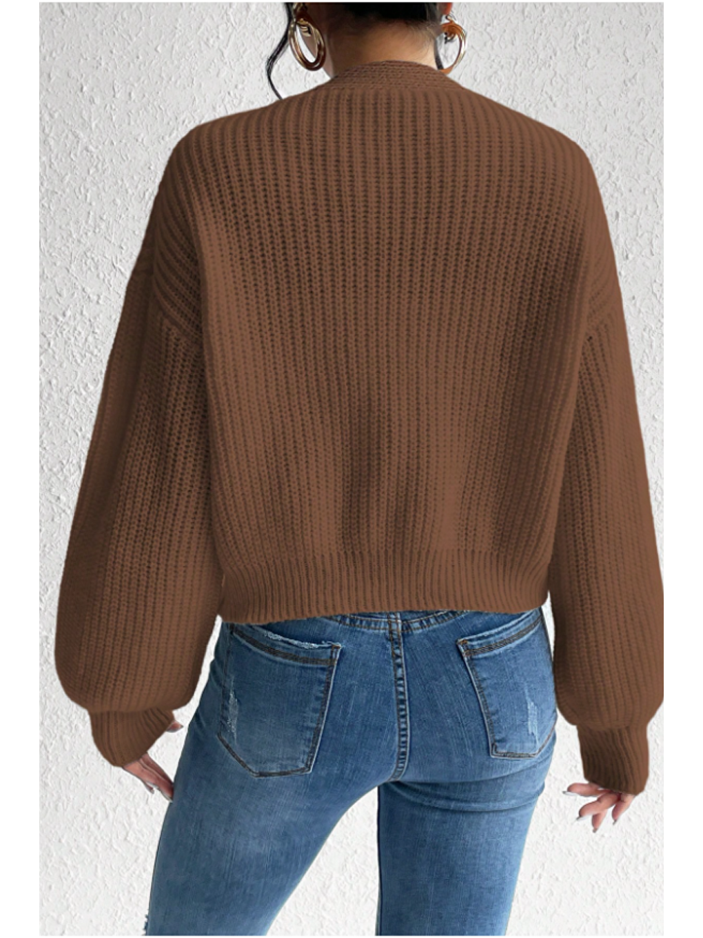 Kadın Kahverengi V Yaka  Uzun Kollu Düğmeli Triko Hırka-3