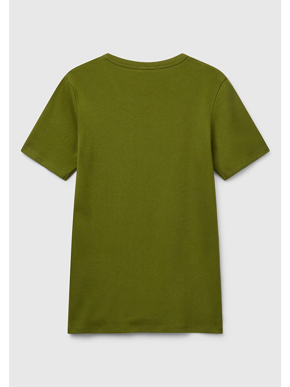 Kadın Haki Yeşili %100 Pamuk Benetton Yazılı Basic T-Shirt-3