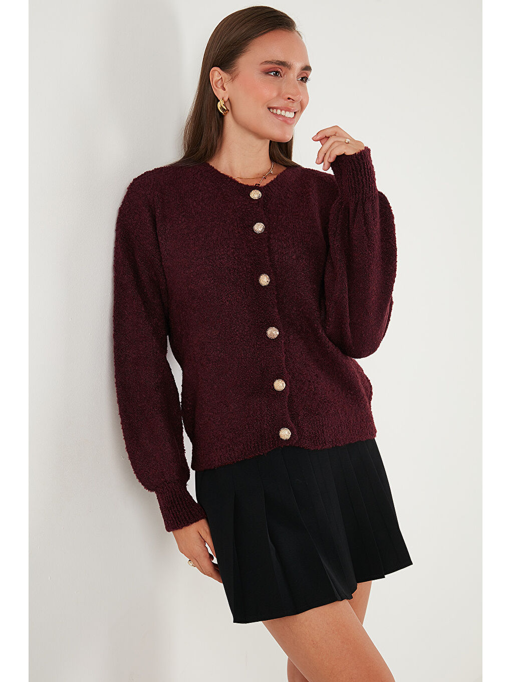 Bordo Premium Regular Fit Bisiklet Yaka Yumuşak Dokulu Hırka 680HI00147-4