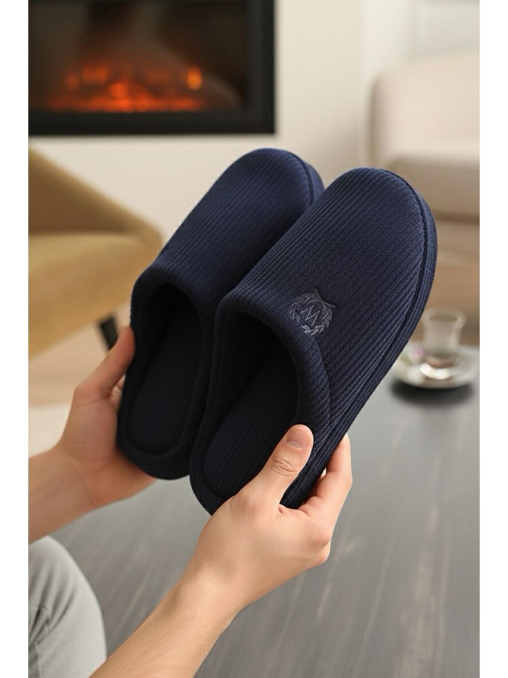 Lacivert Wars Pofuduk Fitilli Ev Terliği Erkek Ses Yapmaz Taban Yıkanabilir Misafir Terliği-1