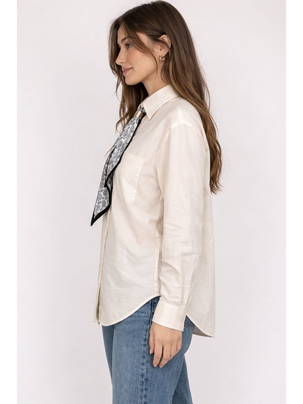 Fularlı Gömlek Ekru-1