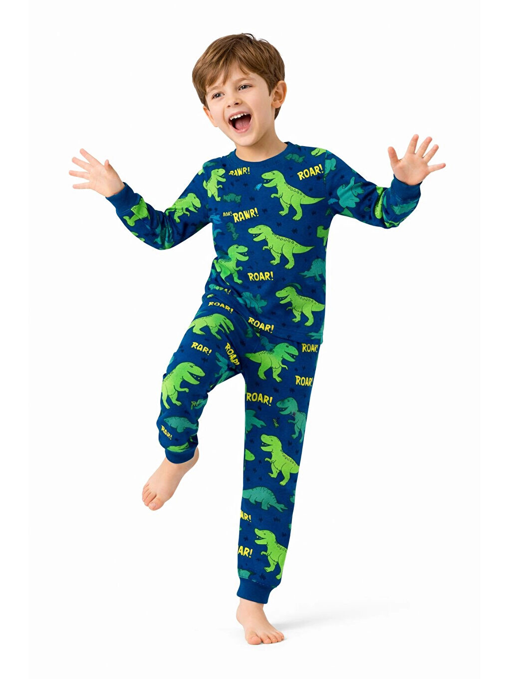 Mavi Rawr Dinozor Desenli Erkek Çocuk Pijama Takımı 51349-1