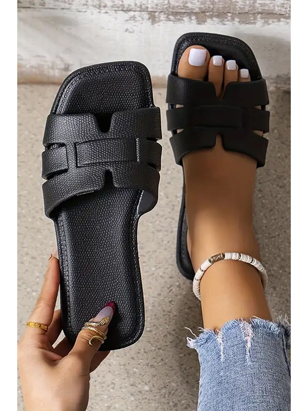 Siyah VERONA Kadın Terlik Plaj Deniz Havuz Terliği