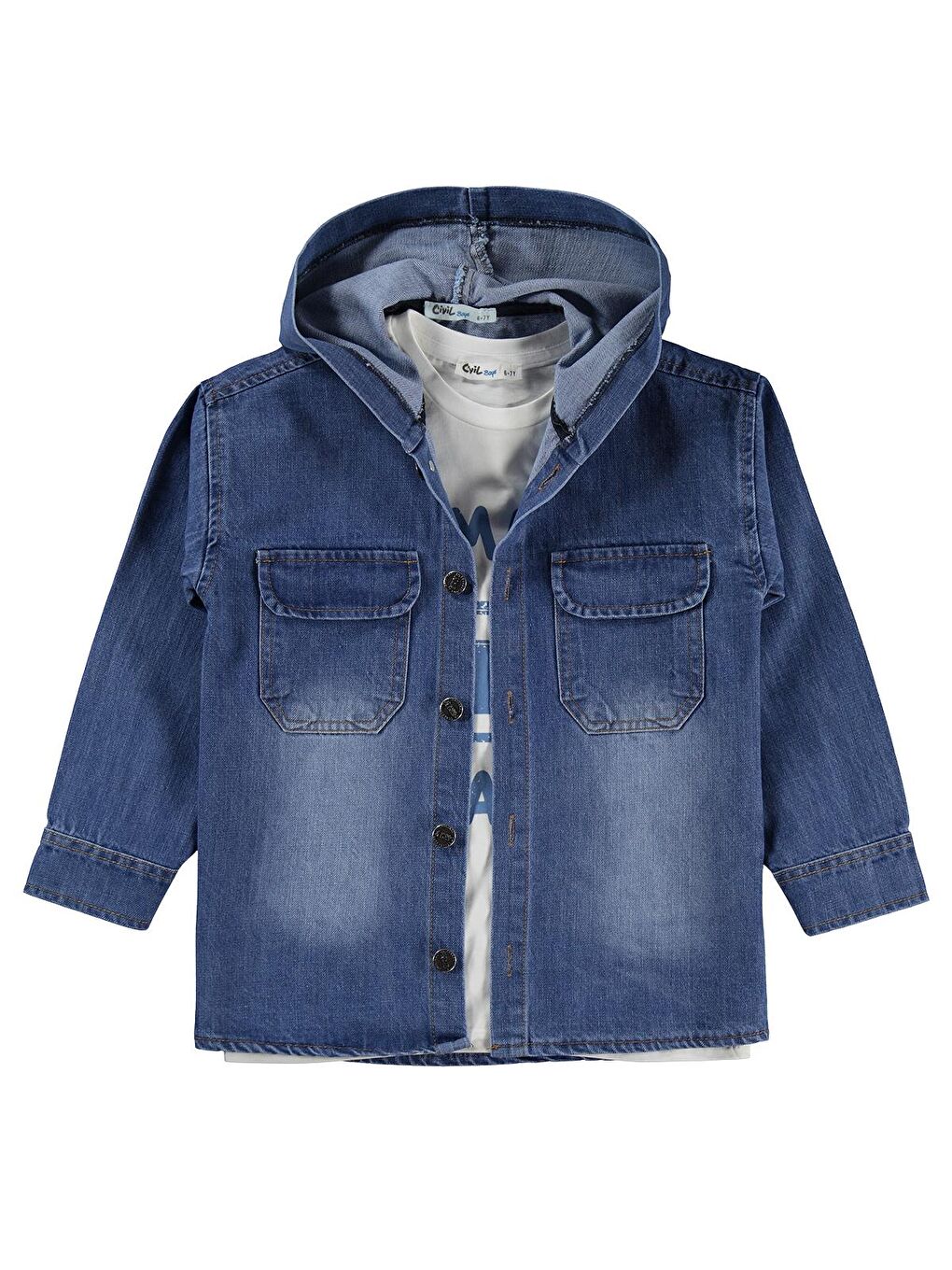 Boys Kapüşonlu Tişörtlü 10-13 Yaş Gömlek - Mavi