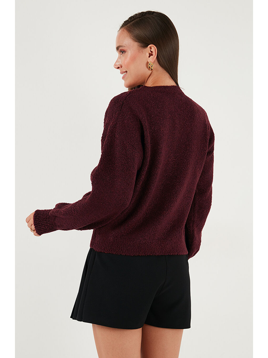 Bordo Premium Regular Fit Bisiklet Yaka Yumuşak Dokulu Hırka 680HI00147-6