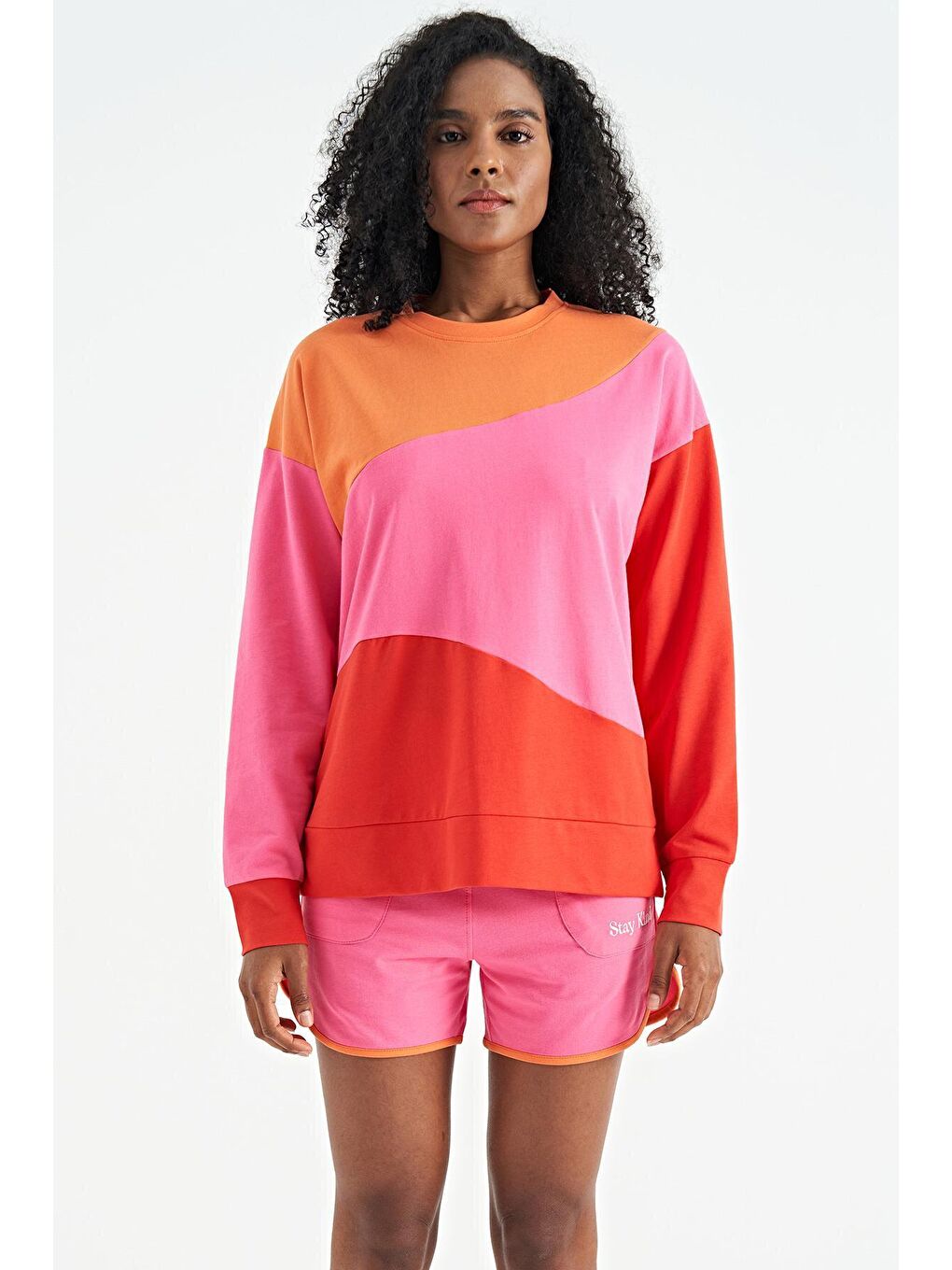 Veryperi Turuncu Oranj Çok Renkli Oversize Basic Kadın Sweatshirt - 02278