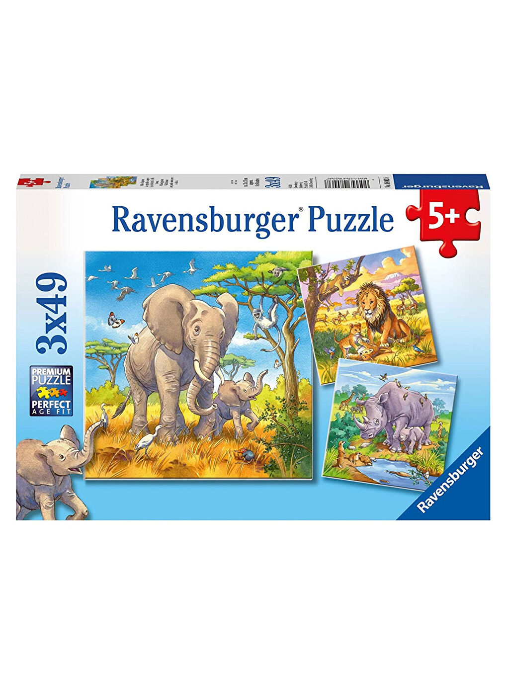 Ravensburger Renksiz Puzzle 3 x 49 Parça Wild Animals 080038