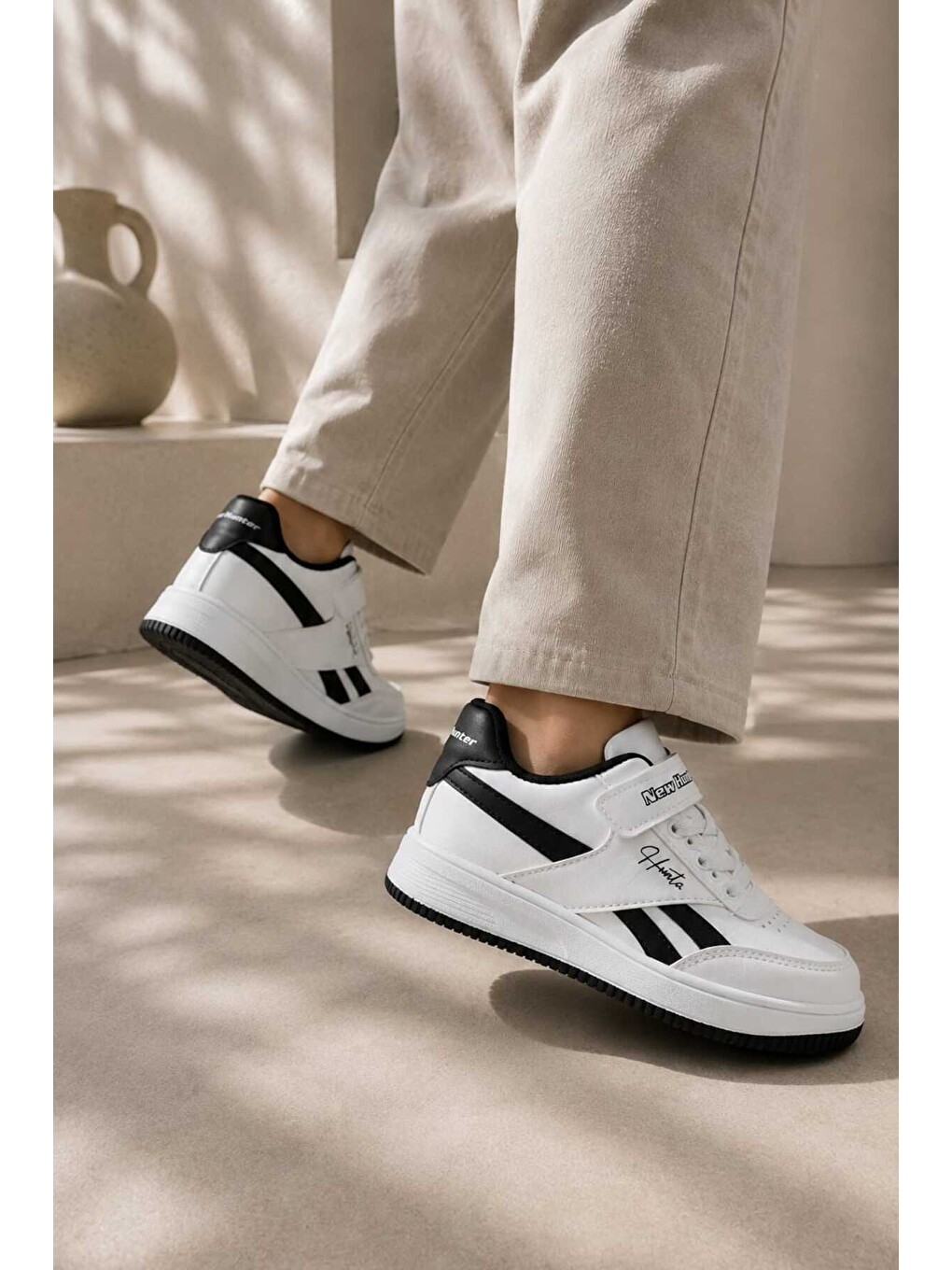 Beyaz Çocuk Günlük Spor Ayakkabı Okul-günlük Cırt Cırtlı Rahat Sneaker Hafif Kaymaz Taban-1