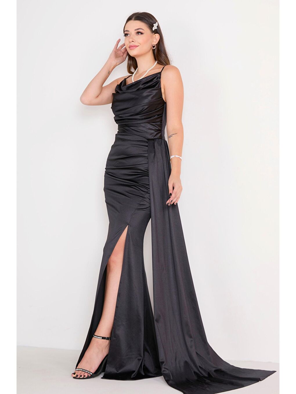 Orta Kadın Siyah Abiye Elbise - 23149-4