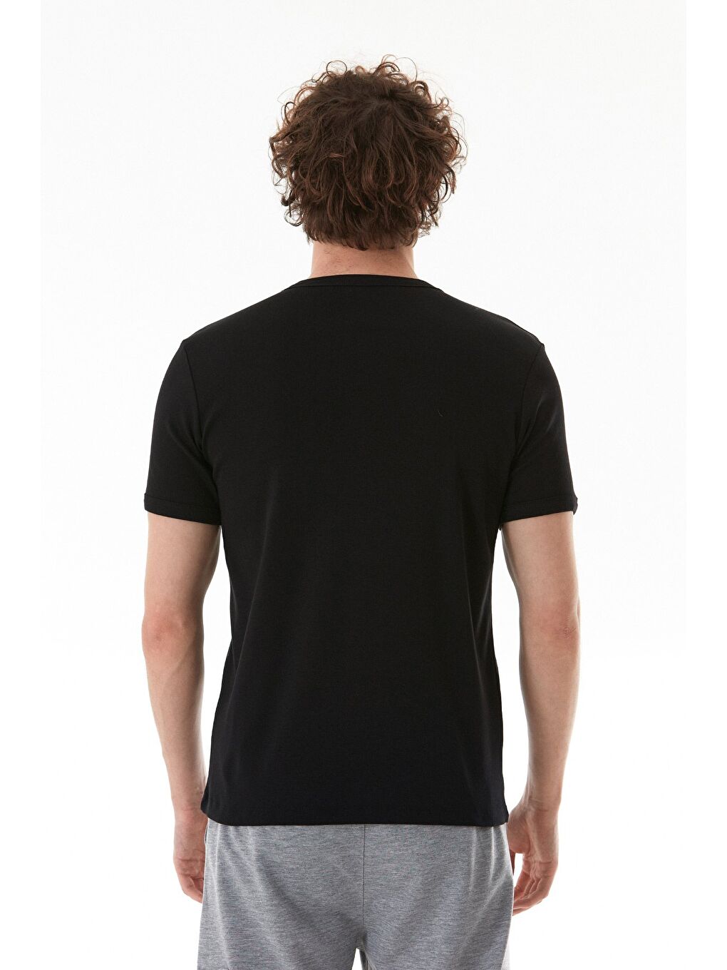 Siyah Basic Bisiklet Yaka Ribanalı Tişört-3