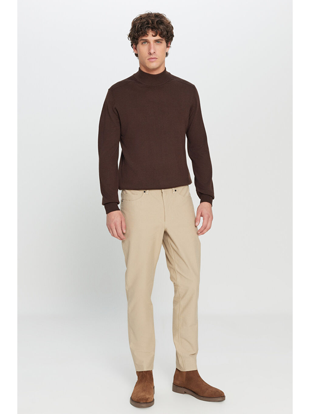 Erkek Bej 360 Her Yöne Esneyen Slim Fit Dar Kesim Pamuklu 5 Cep Casual Pantolon-1