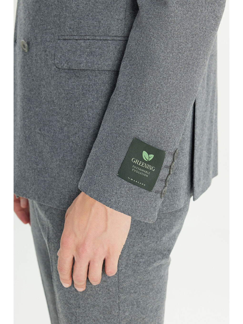 Erkek Gri Yün Slim Fit Dar Kesim Kırlangıç Yaka Kapak Cepli Kruvaze Takım Elbise-5