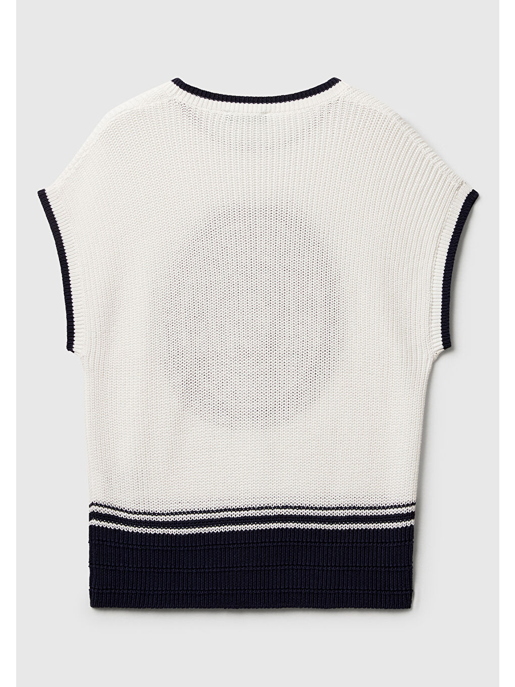 Ekru Kadın Krem %100 Pamuk Önü Detaylı Kısa Kollu Kazak-3