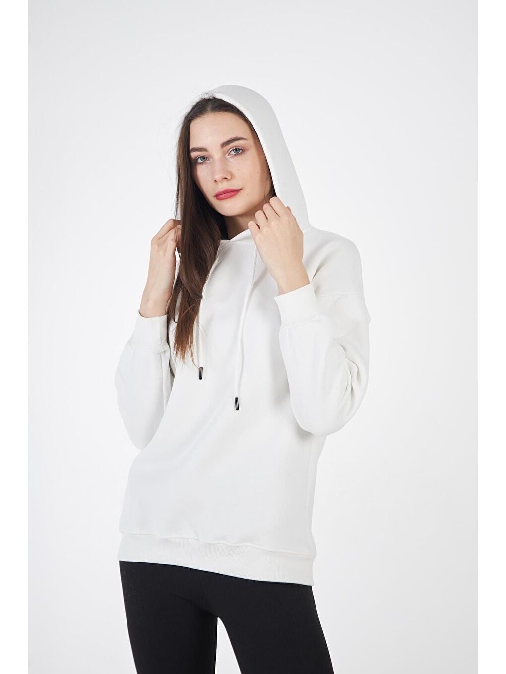 Beyaz Kadın Oversize Sweatshirt-2