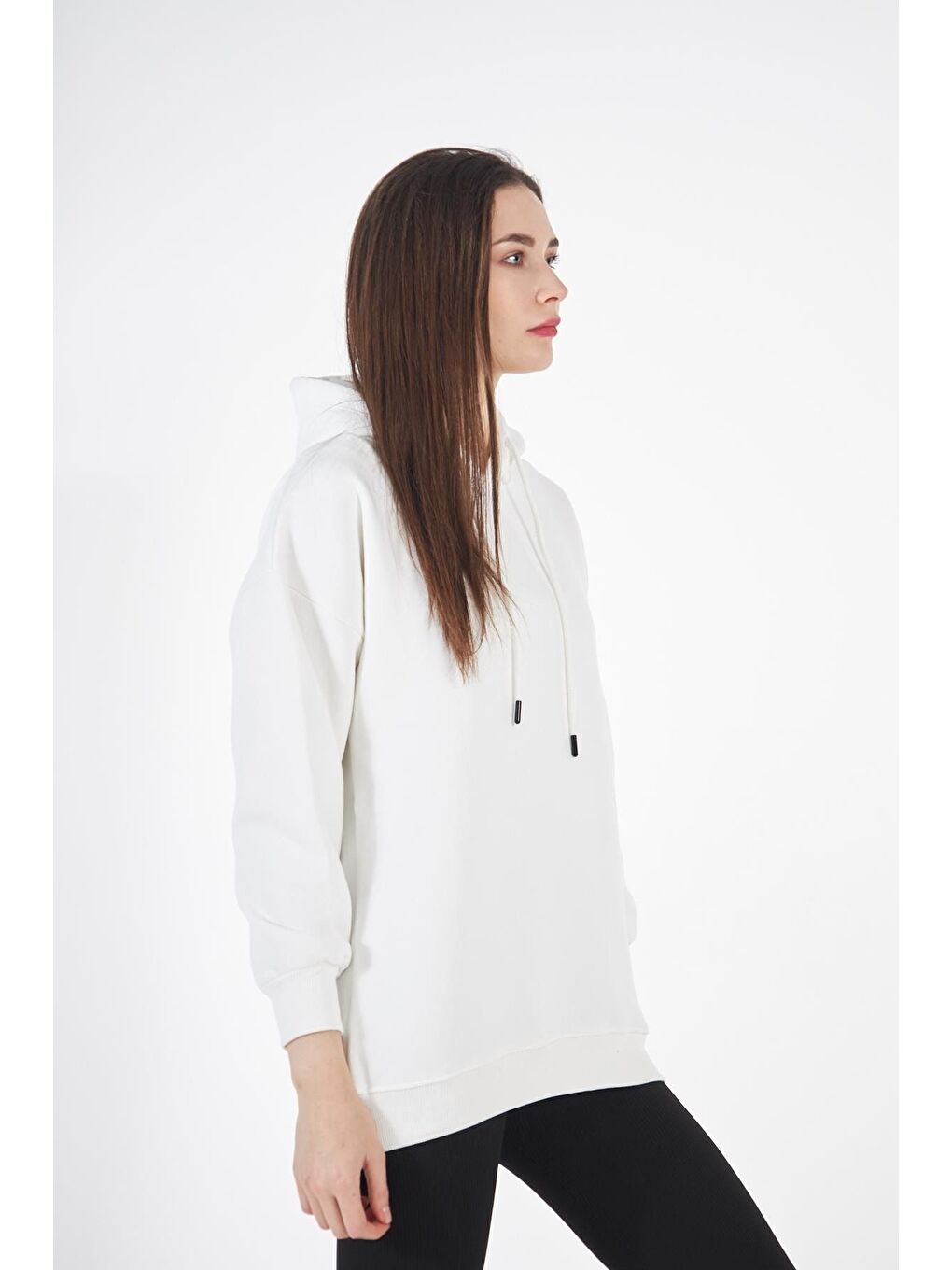 Beyaz Kadın Oversize Sweatshirt-3