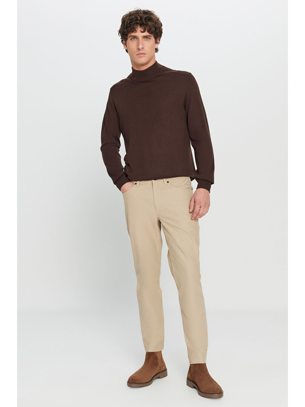Erkek Bej 360 Her Yöne Esneyen Slim Fit Dar Kesim Pamuklu 5 Cep Casual Pantolon-2