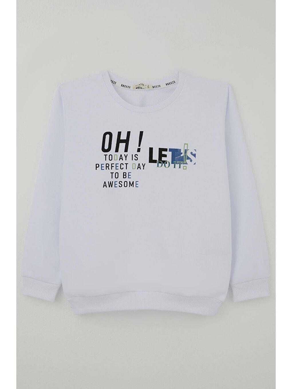 Erkek Çocuk Sweatshirt Renkli Yazı Baskılı Beyaz (10-16 Yaş)