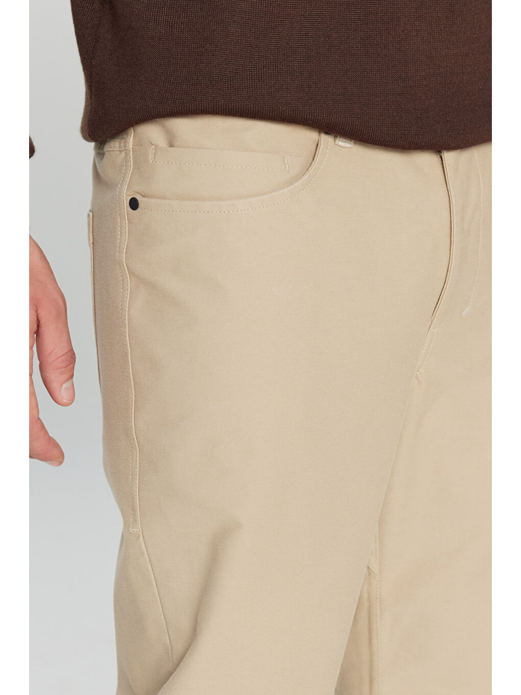Erkek Bej 360 Her Yöne Esneyen Slim Fit Dar Kesim Pamuklu 5 Cep Casual Pantolon-3