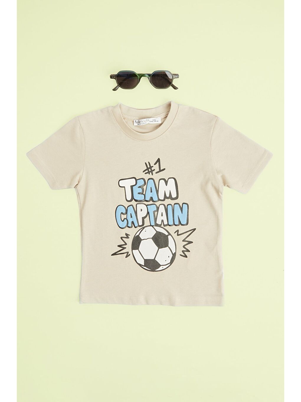 Bej Team Captaın Yazı Baskılı Erkek Çocuk Tişört