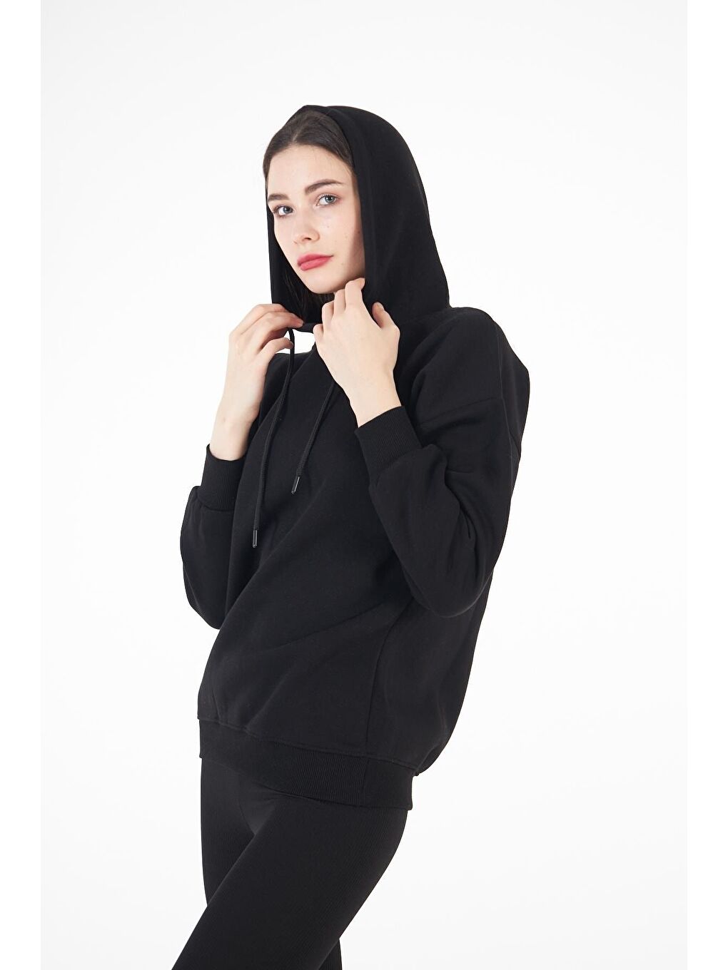Siyah Kadın Oversize Sweatshirt-2